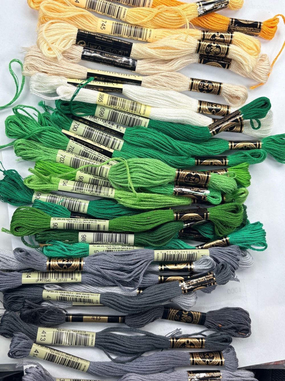 DMC 30 Assorted skeins in Green, Gray & Cream Embroidery Floss - DMC-Inspired